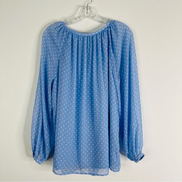 Talbots blue white polka dot preppy chiffon puff balloon sleeve top medium - Picture 7 of 7